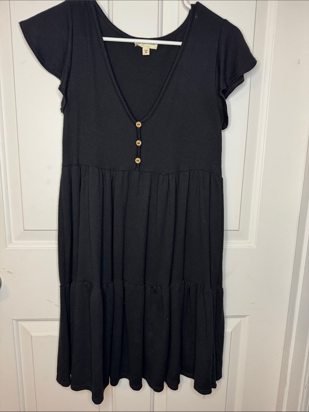 See You Monday Black V-Neck Tiered Midi Dress